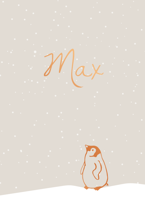 Geboortekaartje met pinguin in de sneeuw