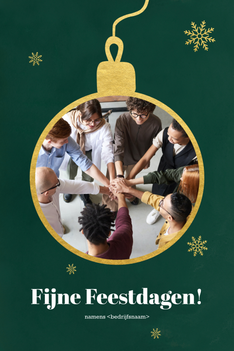 Kerstkaart ict met foto in gouden kerstbal