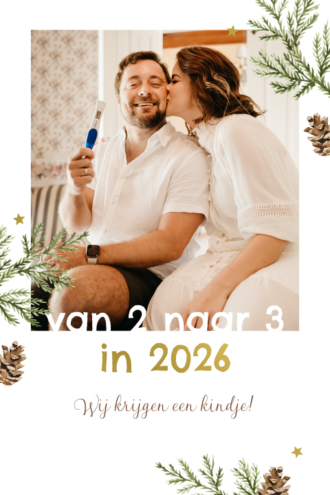 Zwangerschapsaankondiging kerstkaart met goudfolie en foto