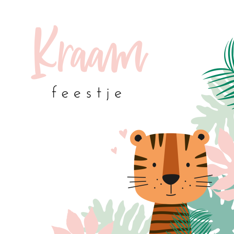 Kraamkaartje meisje met tropische bladeren en tijger