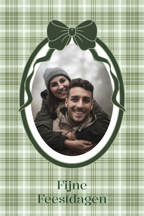 Groene kerstkaart met foto en klassieke strik