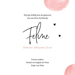 Waterverf geboortekaartje met twee hertjes voor een meisje