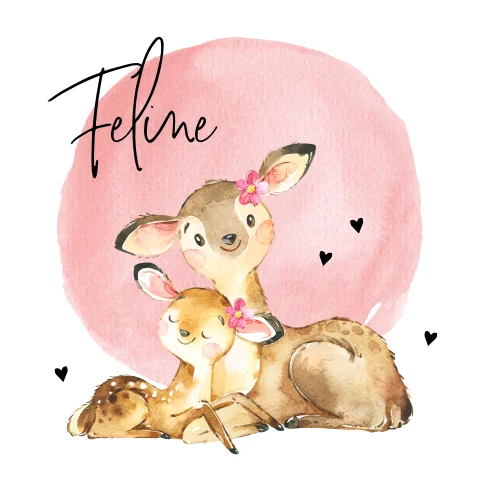 Waterverf geboortekaartje met twee hertjes voor een meisje