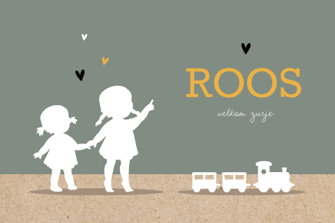 Geboortekaartje 2e kindje silhouet met twee zusjes