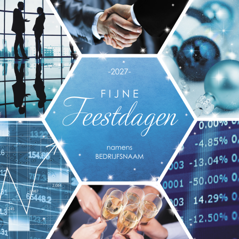 Kerstkaart met blauwe fotocollage financiële sector