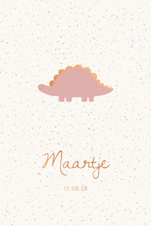 Geboortekaartje met roze dino en koperfolie