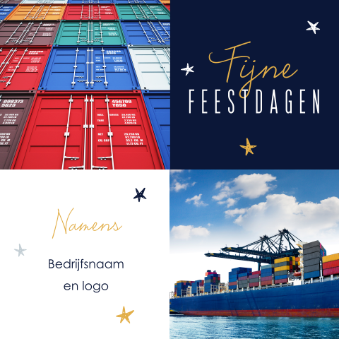 Zakelijke kerstkaart met foto's schepen en containers en sterren