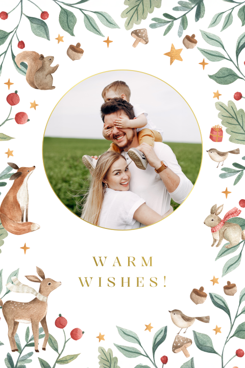 Kerstkaart met eigen foto – feestelijk bosdieren ontwerp