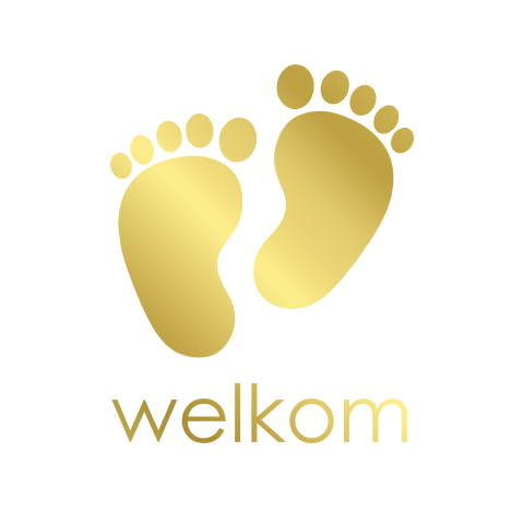 Sluitsticker met goudfolie babyvoetjes en welkom