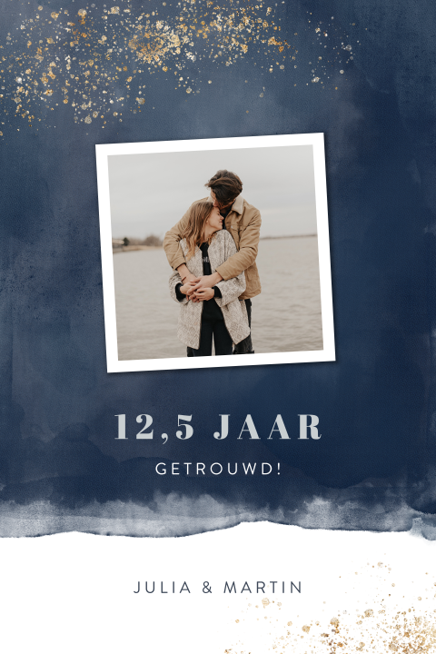 Donkerblauwe waterverf 12,5 jaar jubileumkaart met spetters