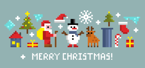 Pixel kerstkaart met retro game stijl
