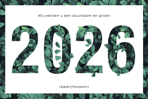 Duurzaam en groen kerstkaart met 2026 in bladeren