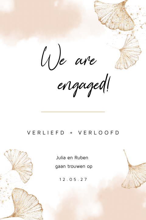 Verlovingskaart met roze waterverf en ginkgo bladeren