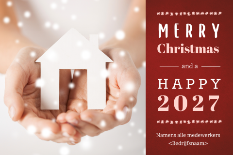 Rode kerstkaart voor vastgoed branche met eigen foto