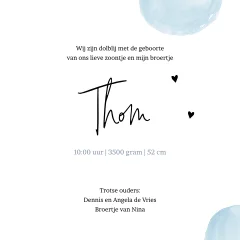 Waterverf geboortekaartje met twee hertjes voor een jongen