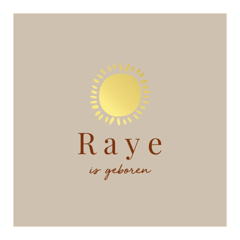 Zomer geboortekaartje unisex in beige met goudfolie zon
