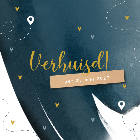 Blauwe verhuiskaart met locatie icoon