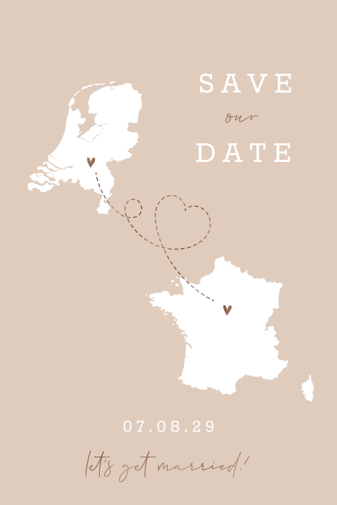 Beige save the date voor bruiloft in Frankrijk