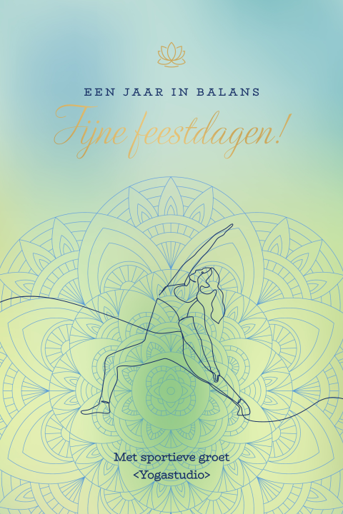 Kerstkaart yogastudio met lijntekening Reverse Warrior