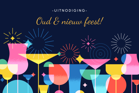 Oud en nieuw uitnodiging met kleurrijke cocktailglazen