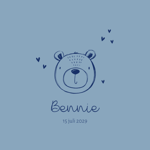 Geboortekaartje jongen met blauwe lijntekening beertje