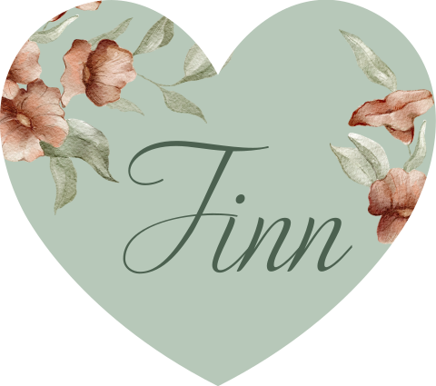 Hartje sticker in zachtgroen met bloemen en naam