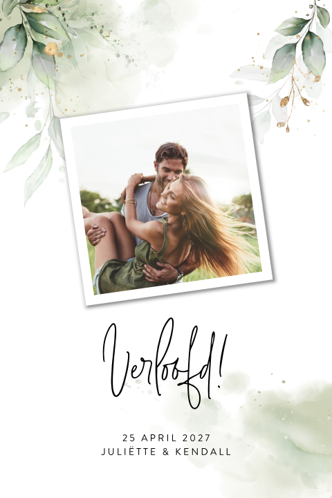 Botanische verlovingskaart met eigen foto en bladeren