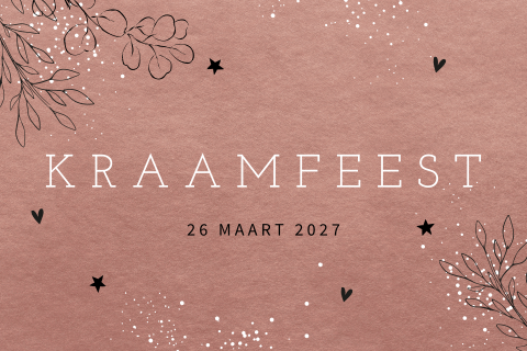 Roze kraamkaartje meisje met blaadjes en bloemen