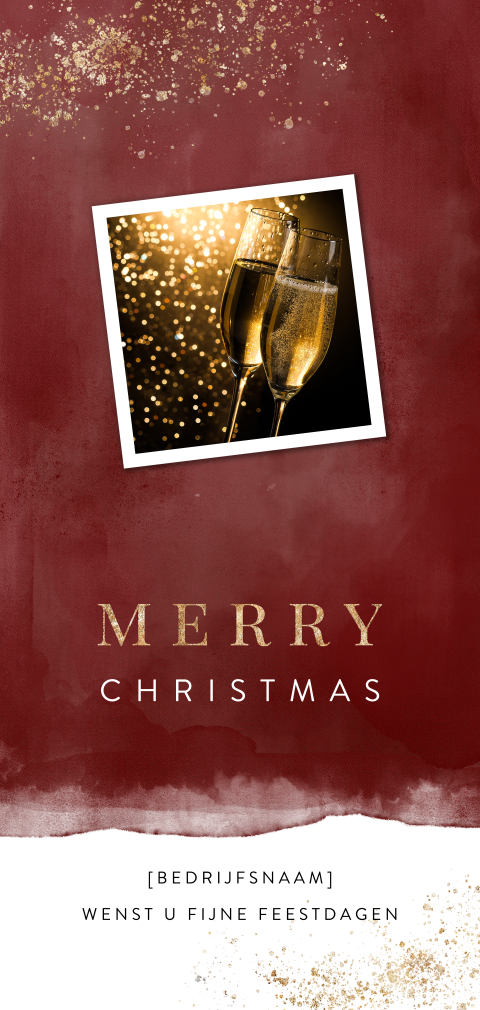 Rode kerstkaart met eigen foto en gouden spetters