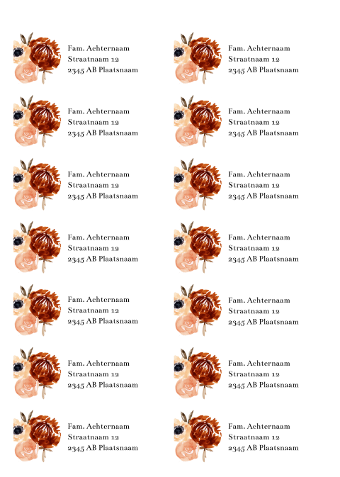 Adresstickers roze en oranje bloemen