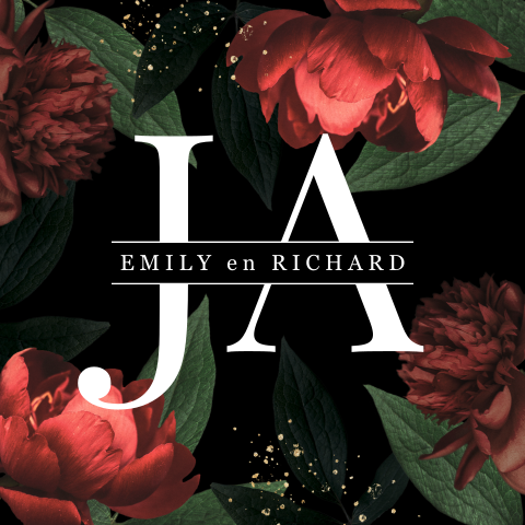 Zwarte chique trouwkaart met rode rozen en gouden spetters