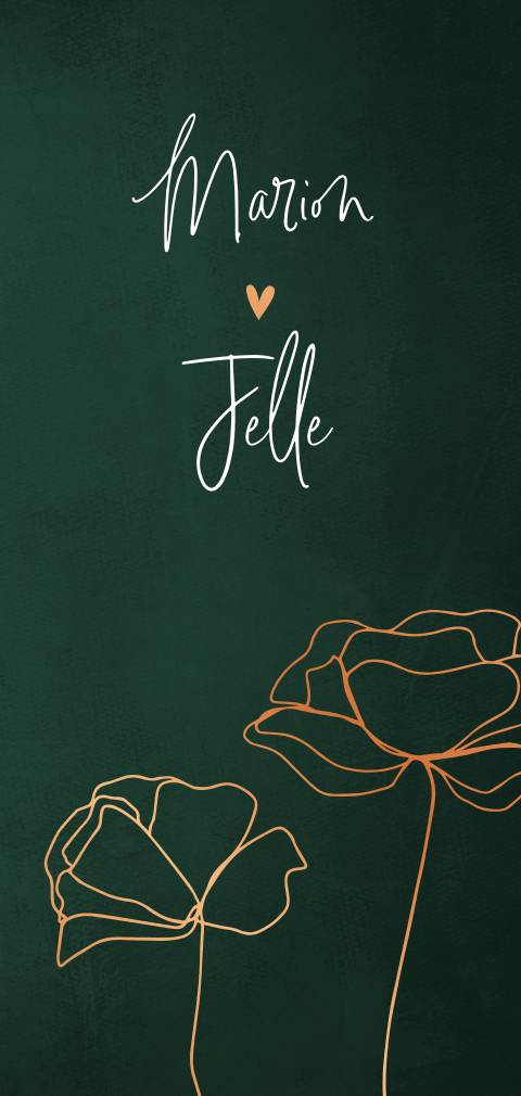 Groene trouwkaart bloemen met rozen in koperfolie