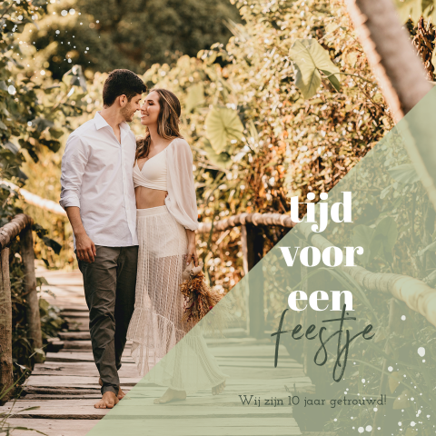 Jubileum uitnodiging met foto, groen vlak en trendy typografie