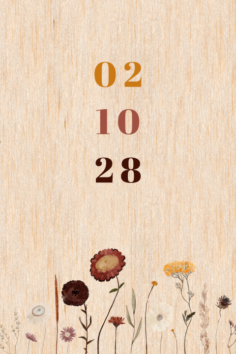 Houten trouwkaart met waterverf bloemen en trouwdatum