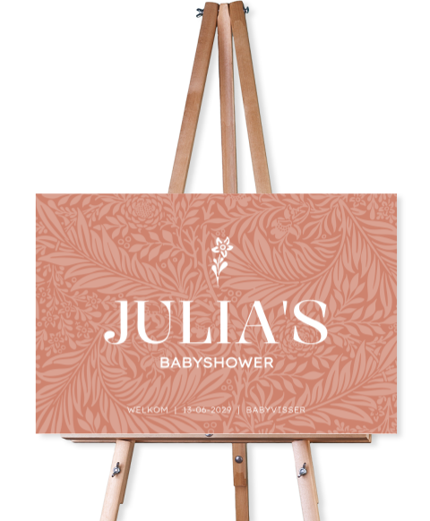 Chic babyshower welkomstbord met botanisch patroon