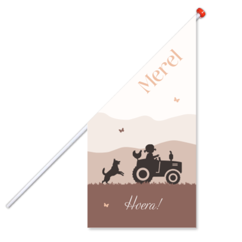 Roze vlag tractor met meisje en hond