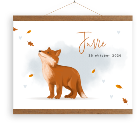 Canvas poster met lief vosje en blauwe waterverf