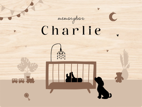 Memorybox baby in wieg met hondje