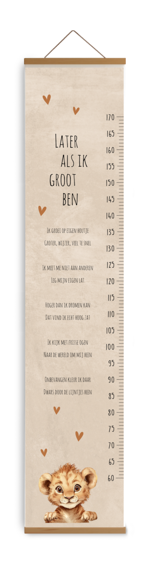 Beige groeimeter met lief leeuwtje