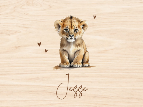 Memory box hout met baby leeuw