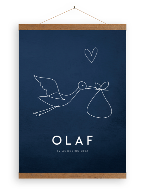 Blauwe canvas met ooievaar