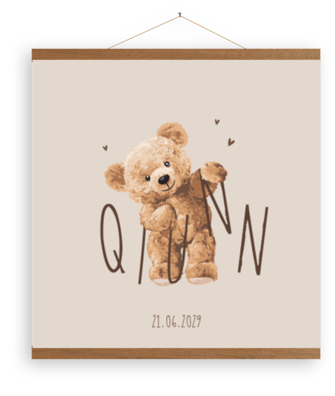 Beren canvasposter met latjes met naamletters