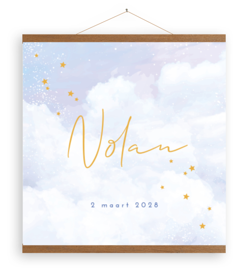 Geboorteposter met wolken en sterren