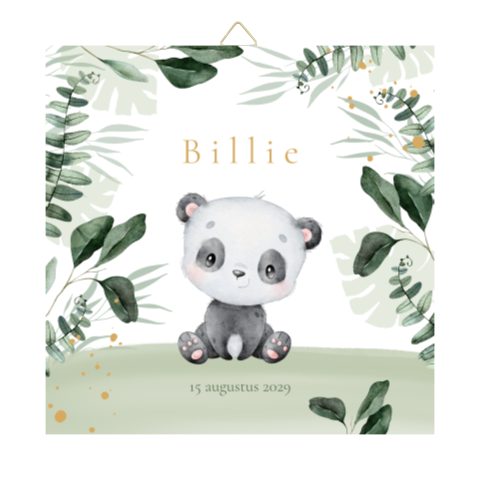 Tegeltje met panda en blaadjes