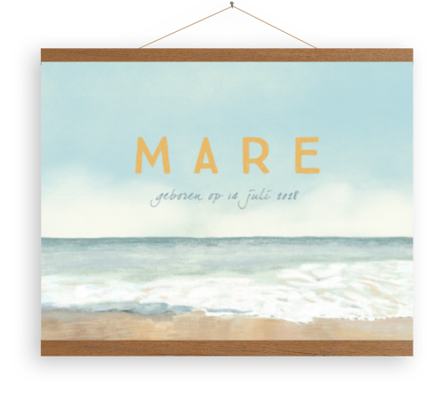 Canvasposter met latjes zee en geschilderd strand