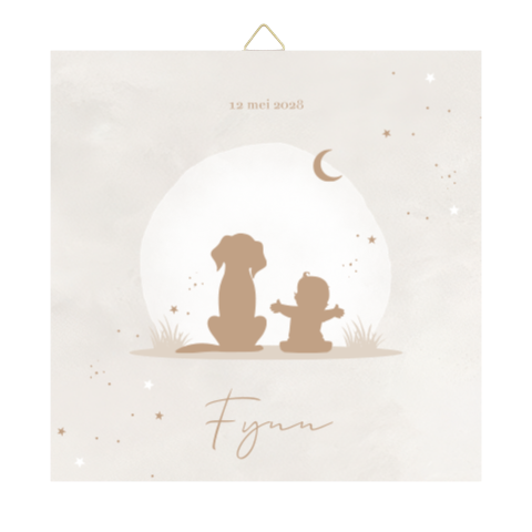 Tegel met silhouet kindje en hond