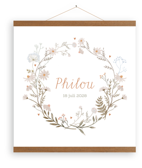 Canvasposter met zachtroze droogbloemen