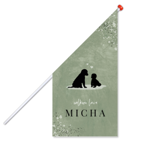 Groene vlag met silhouetjes hond en baby