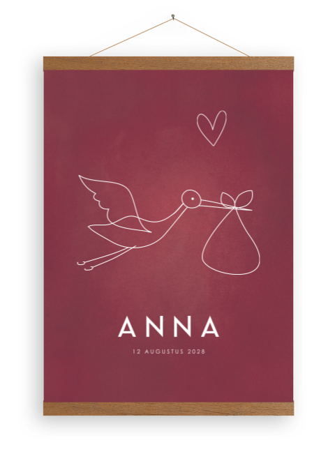 Roze canvas met ooievaar