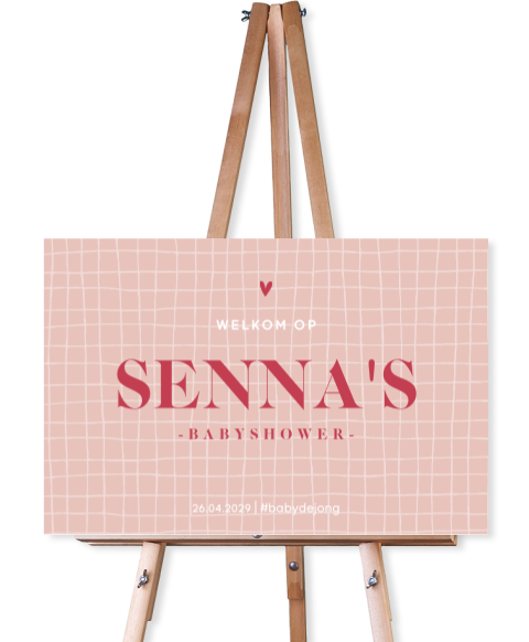 Babyshower bord met roze rasterdesign